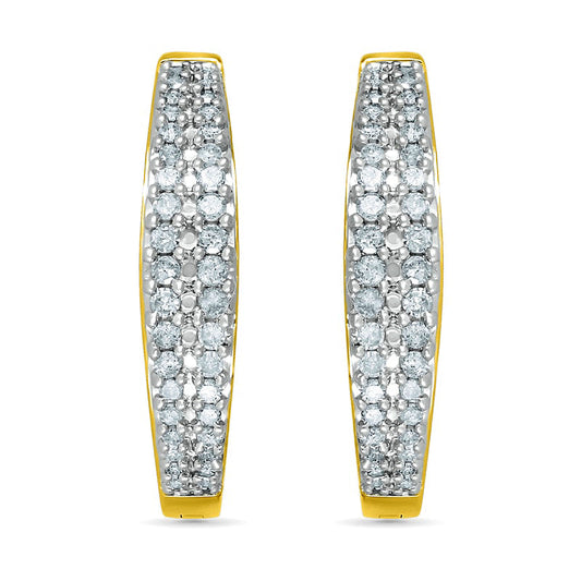 0.5 CT. T.W. Diamond Double Row Hoop Earrings in 10K Gold
