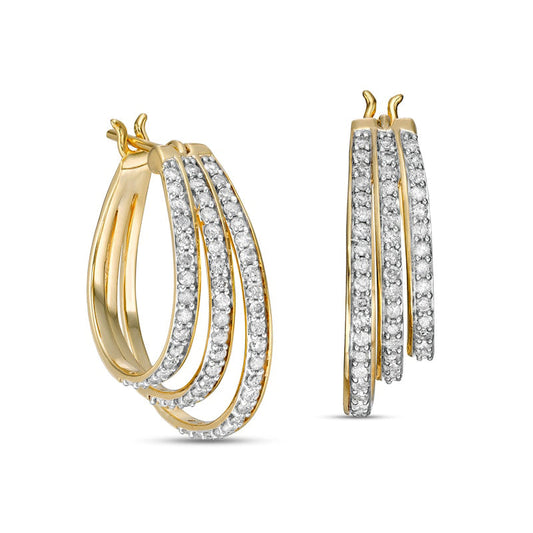 1 CT. T.W. Diamond Graduated Split Triple Row Hoop Earrings in 10K Gold