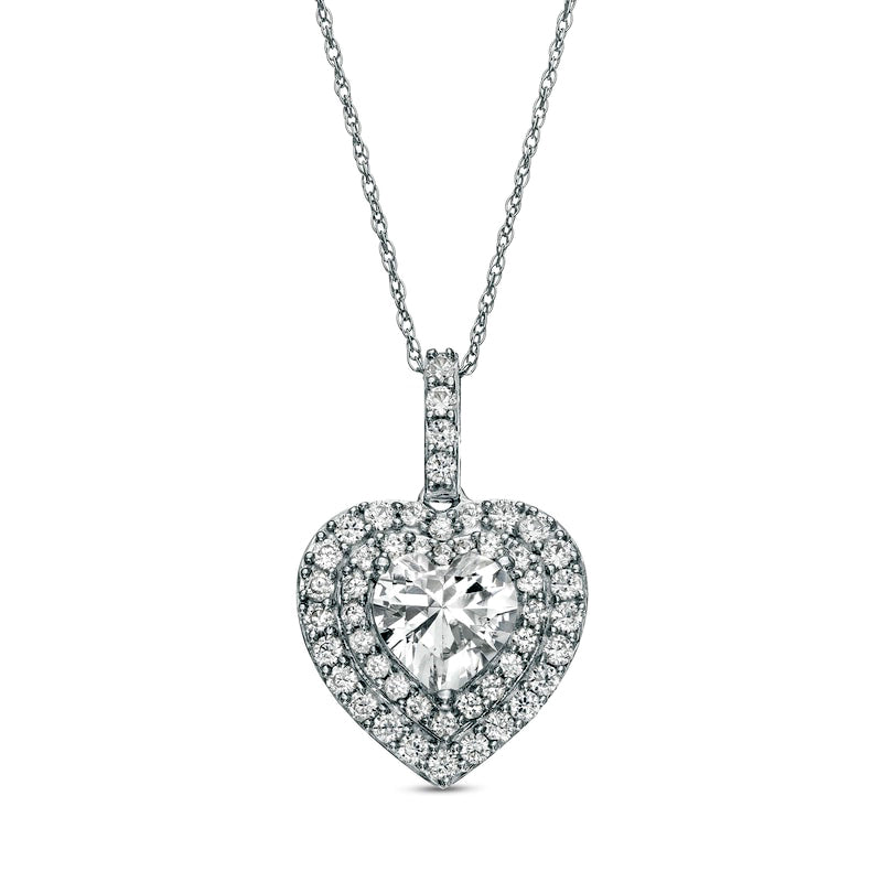 White Lab-Created Sapphire Heart Pendant in Sterling Silver