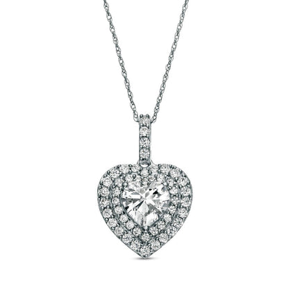 White Lab-Created Sapphire Heart Pendant in Sterling Silver