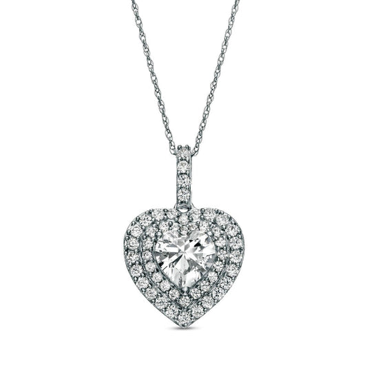 White Lab-Created Sapphire Heart Pendant in Sterling Silver