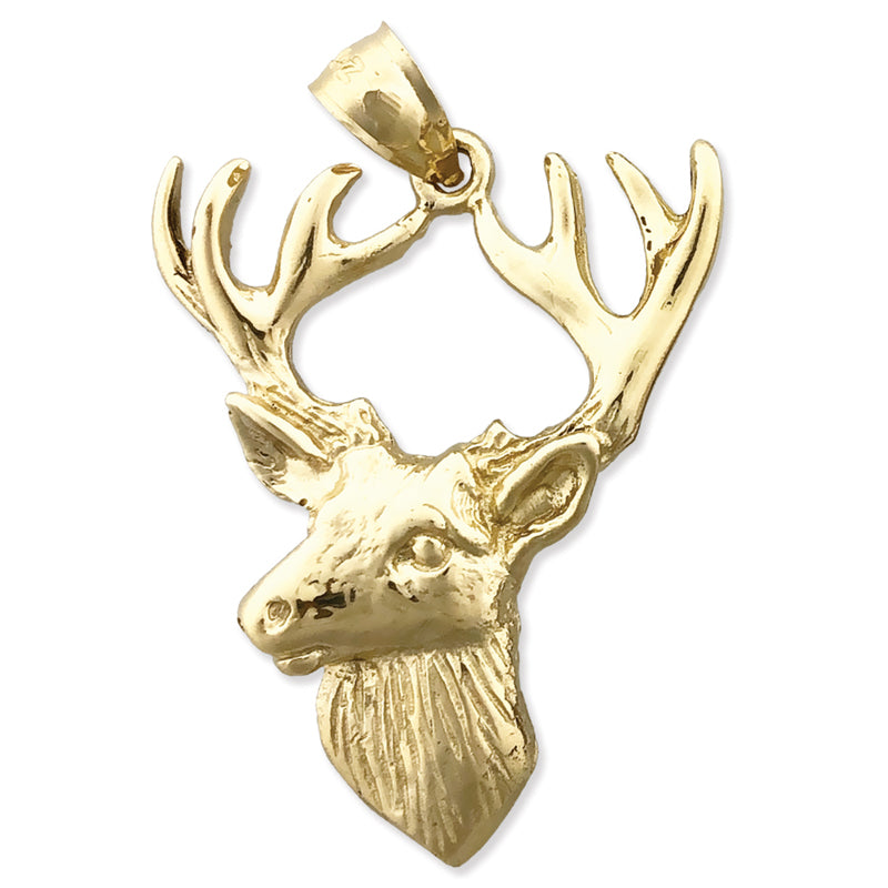 14K Gold Deer Head with Antlers Pendant