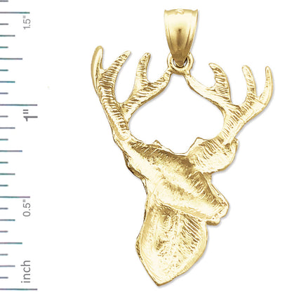 14K Gold Deer Head with Antlers Pendant