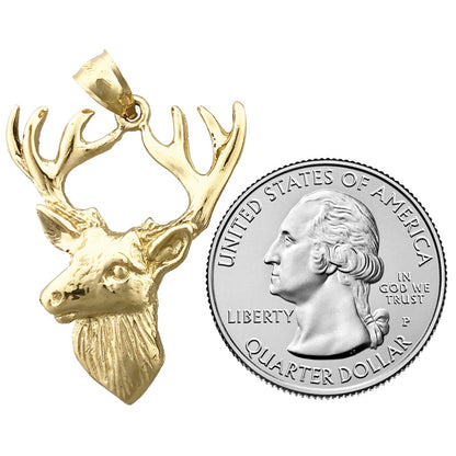 14K Gold Deer Head with Antlers Pendant