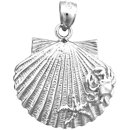 14K Gold Scallop Shell with Crab and Starfish Pendant