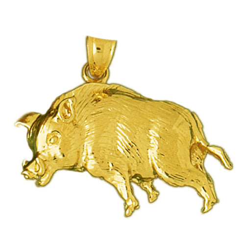 14K Gold 35MM Boar Pendant
