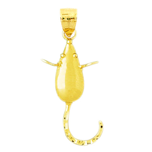 14K Gold Curled Tail Mouse Pendant