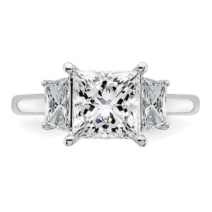 14K White Gold 3/4 carat Lab Grown Diamond VS+ F+ Trapezoid 2 1/2 carat Princess Center Semi Mount Three Stone Engagement Ring