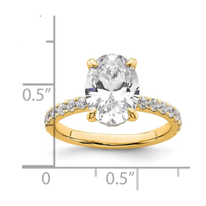 14K Yellow Gold 3 1/2 carat Certified Lab Grown Diamond VS+ F+ Oval Complete Solitaire with Flair Engagement Ring