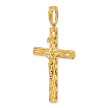 14K Yellow Gold Polished and Textured Crucifix Pendant