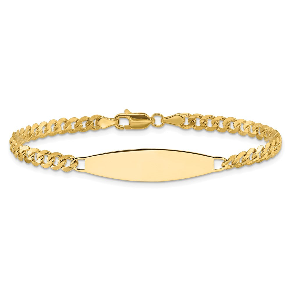 14K Yellow Gold Polished Solid Chain/Solid Plate Flat Curb Link 29.5x8mm Plate 8 Inch ID Bracelet