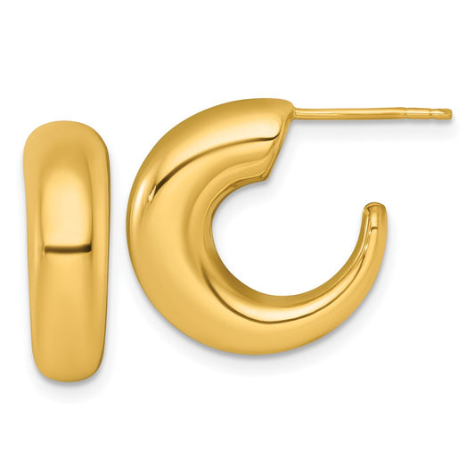 14K Yellow Gold Polished Tapered Hollow C-Hoop Post Earrings