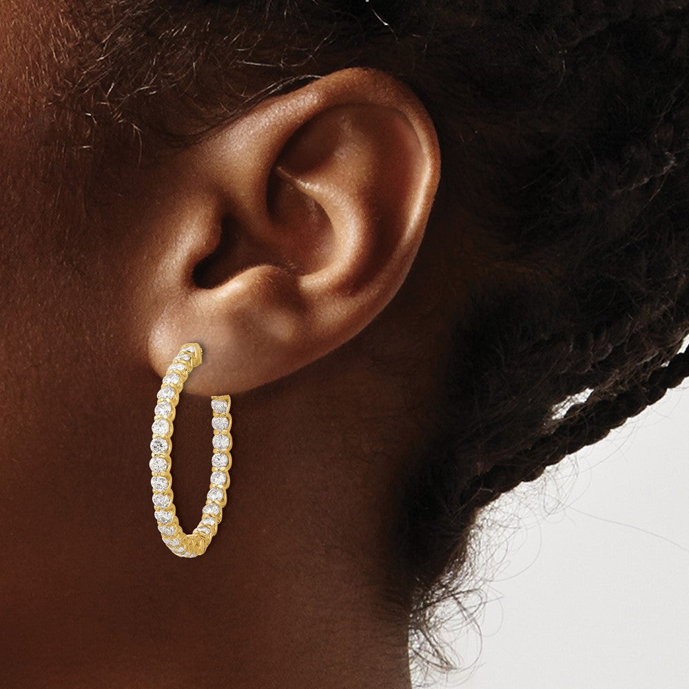 14K Yellow Gold 3.2 carat Diamond In/Out Hoop w/Safety Clasp Earrings