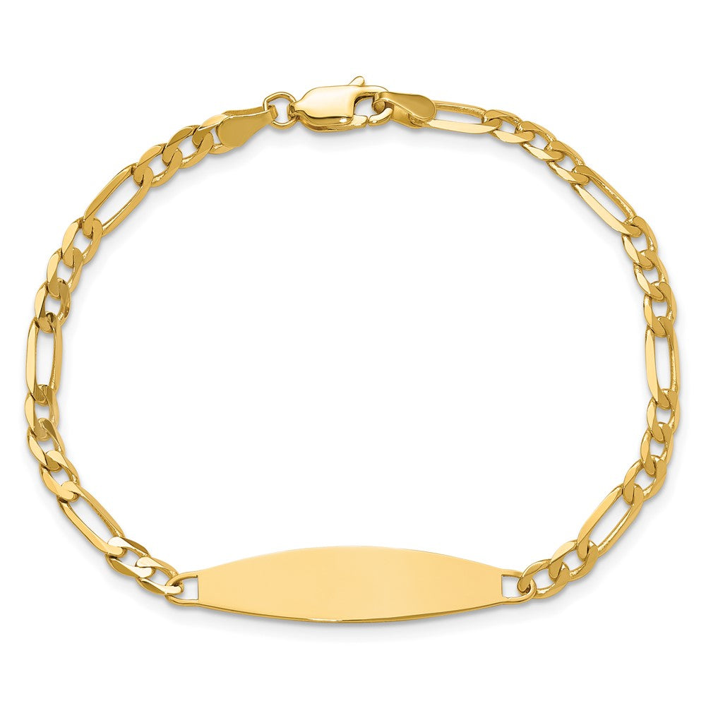 14K Yellow Gold Polished Solid Chain/Solid Plate 3.0mm Figaro Link 29x7.5mm Plate ID Bracelet