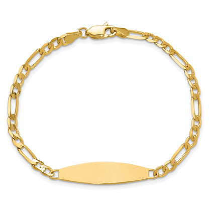 14K Yellow Gold Polished Solid Chain/Solid Plate 3.0mm Figaro Link 29x7.5mm Plate ID Bracelet