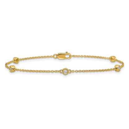 14K Yellow Gold Complete 1/8 carat Bezel-set Diamond and Cable Chain 5-Station 7 Inch Bracelet