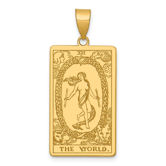 14K Yellow Gold The World Tarot Card Pendant
