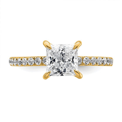 14K Yellow Gold 2 carat Certified Lab Grown Diamond VS+ F+ Princess Complete Solitaire with Flair Engagement Ring