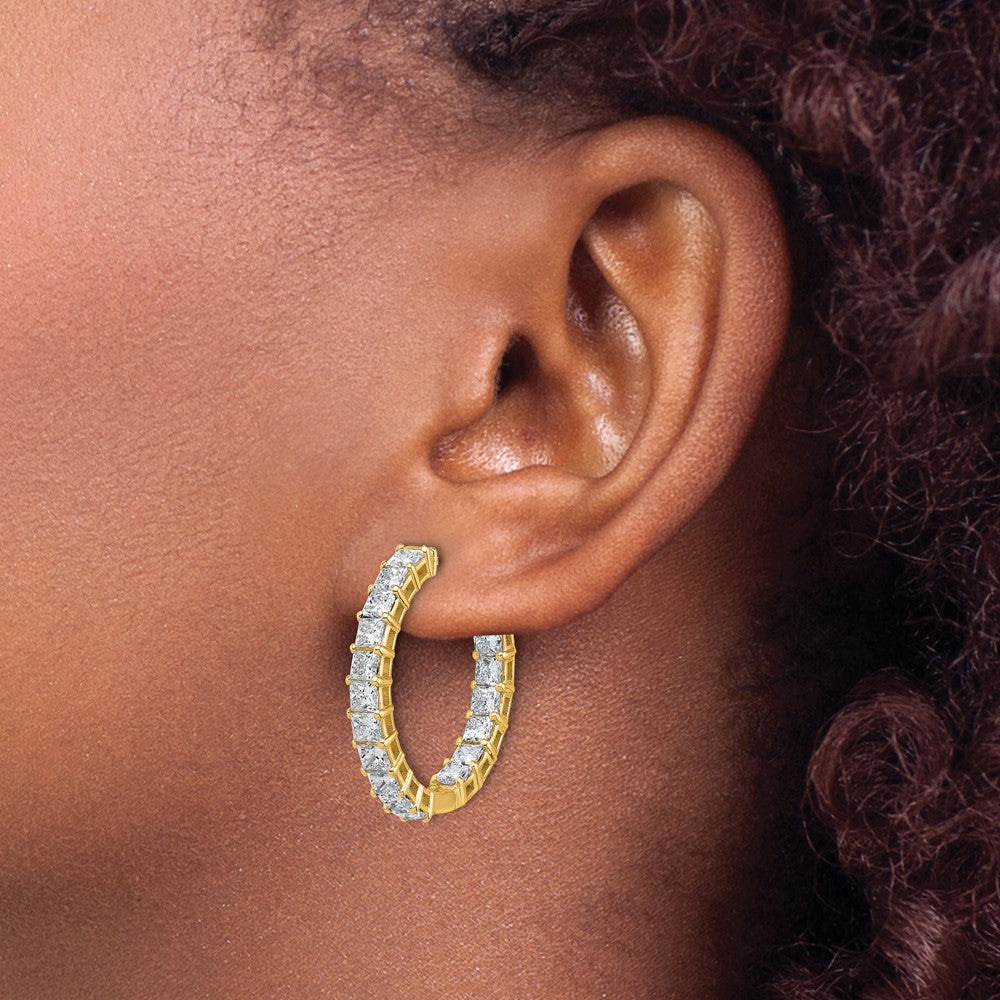 14K Yellow Gold 6 1/8 Lab Grown Diamond VS/SI+ G+ Princess Complete In and Out Hoop Earrings
