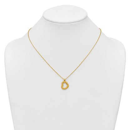 14K Yellow Gold Polished Textured and Diamond-cut Fancy Heart Pendant 16 Inch Necklace with 2.25 Inch Extender