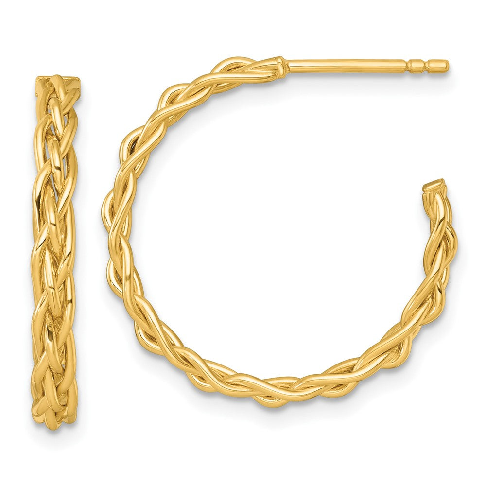 14K Yellow Gold Polished Woven Braid 3 x 24mm C-Hoop Post Earrings