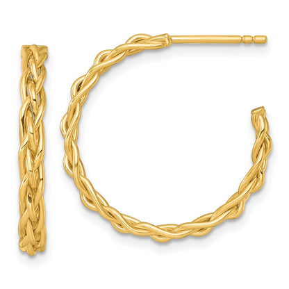 14K Yellow Gold Polished Woven Braid 3 x 24mm C-Hoop Post Earrings