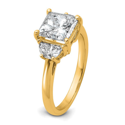 14K Yellow Gold 2 1/2 carat Certified Lab Grown Diamond VS/SI+ G+ Princess and Half Moon Complete Three Stone Engagement Ring
