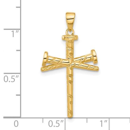 14K Yellow Gold Polished and Textured Nails Cross Pendant