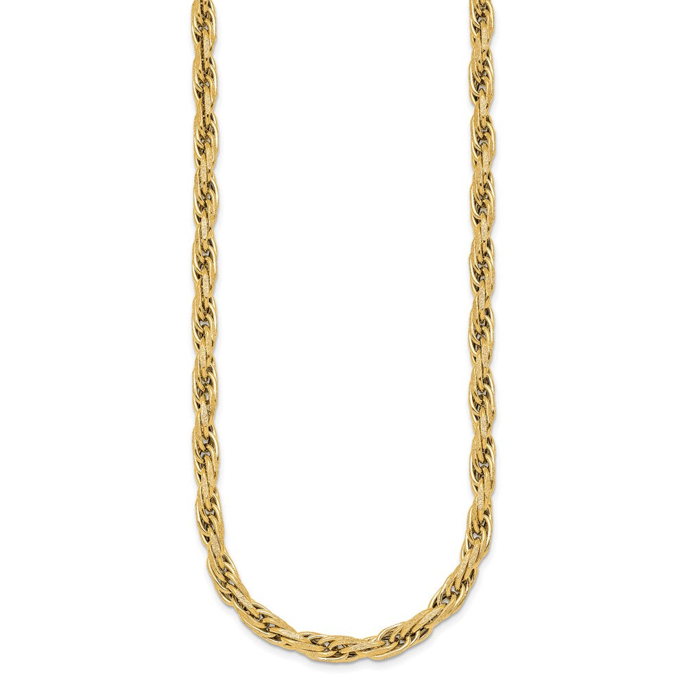 14K Yellow Gold Polished And Textured 4.5mm Flat Rope Chain 18.25 Inch ...