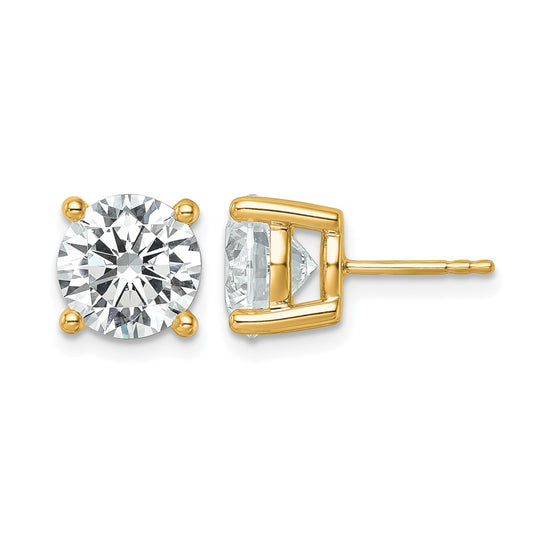 14K Yellow Gold 6 carat Certified Lab Grown Diamond VS+ F+ Round Complete Four Prong Lightweight Stud Earrings