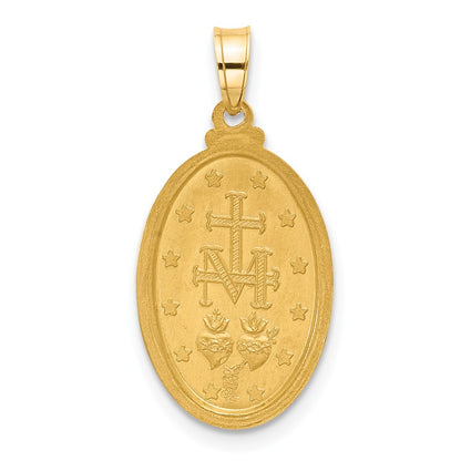 14K Yellow Gold Polished and Satin Solid Miraculous Medal Oval Pendant