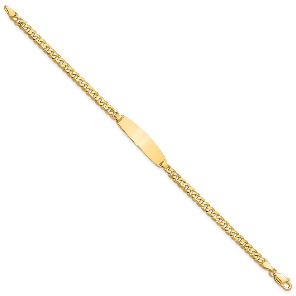 14K Yellow Gold Polished Solid Chain/Solid Plate Flat Curb Link Rounded 32.5x7.4mm Plate 7 Inch ID Bracelet