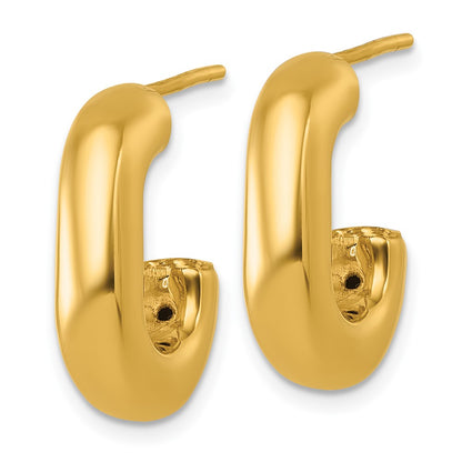 14K Yellow Gold Polished Puffed Oval J-Hoop Post Earrings