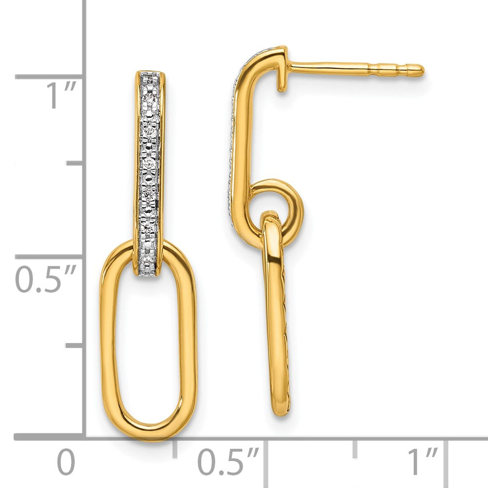 14K Yellow Gold Polished 1/20 carat Diamond Paperclip Link Dangle Post Earrings