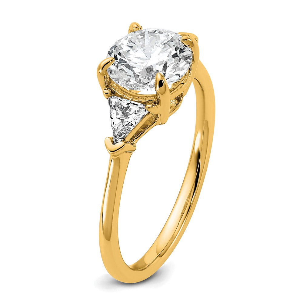 14K Yellow Gold 2 carat Certified Lab Grown Diamond VS+ F+ Round and Triangle Complete Three Stone Engagement Ring