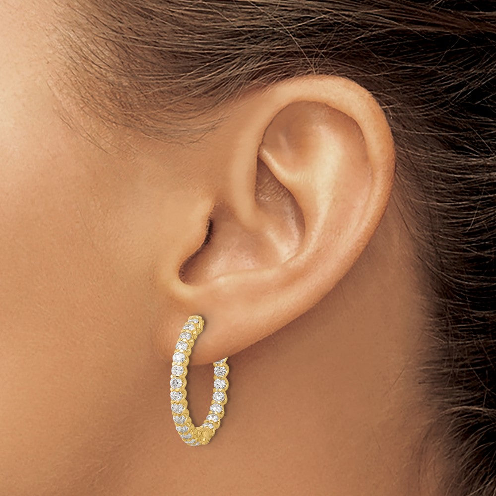 14K Yellow Gold 2.1 carat Diamond In/Out Hoop w/Safety Clasp Earrings
