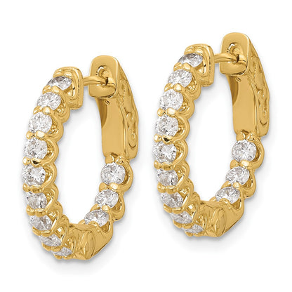 14K Yellow Gold 1.2 carat Diamond Round In/Out Hoop w/Safety Clasp Earrings
