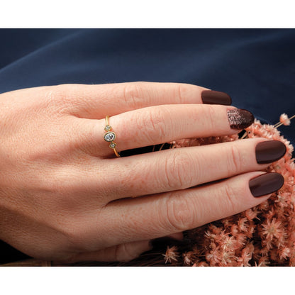 14K Yellow Gold Petite 3-Stone 1/15 carat Oval Diamond Complete Promise/Engagement Ring