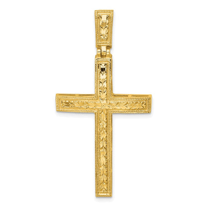 14K Yellow Gold Polished Diamond-cut Fancy Latin Cross Pendant