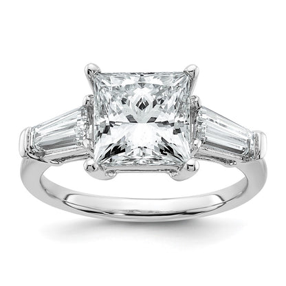 14K White Gold 3/4 carat Lab Grown Diamond VS+ F+ Tapered Baguette 3 carat Princess Center Semi Mount Three Stone Engagement Ring