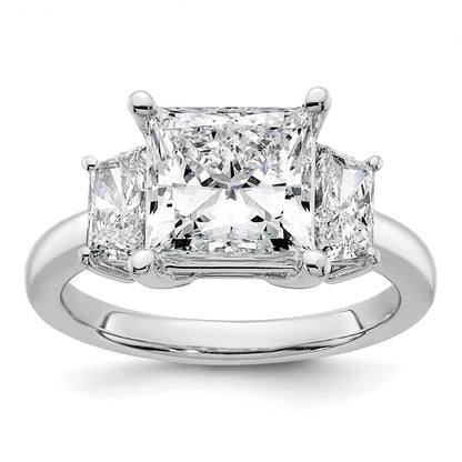 14K White Gold 4 carat Lab Grown Diamond VS+ F+ Princess and Trapezoid Complete Three Stone Engagement Ring