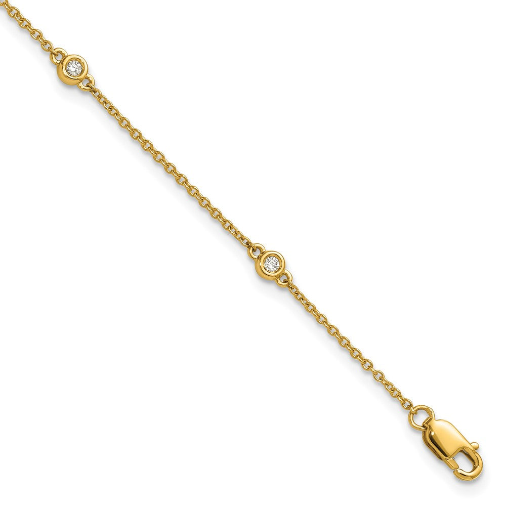 14K Yellow Gold Complete 1/10 carat Bezel-set Diamond and Cable Chain 5-Station 7 Inch Bracelet