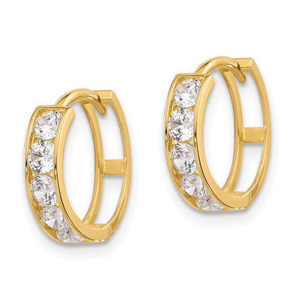 14K Yellow Gold Polished CZ 4x14mm Huggie Hoop Earrings