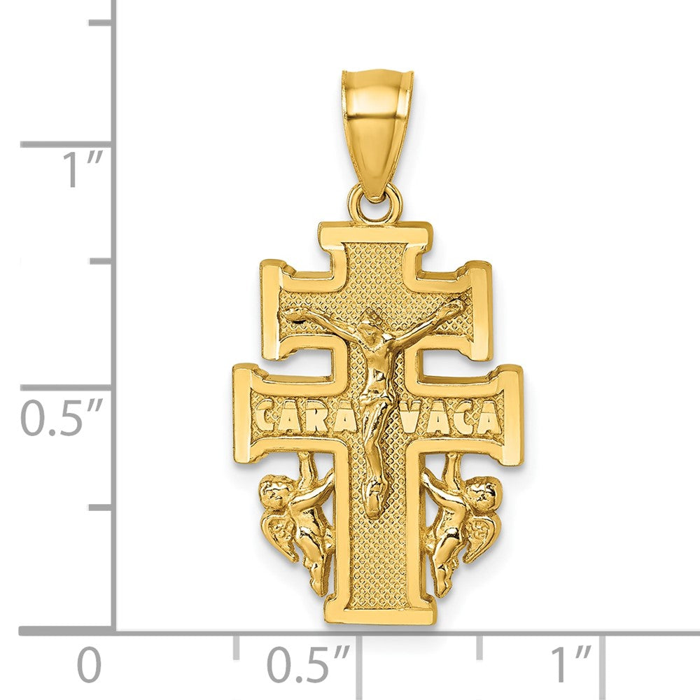 14K Yellow Gold Polished and Textured Cara Vaca Crucifix Pendant