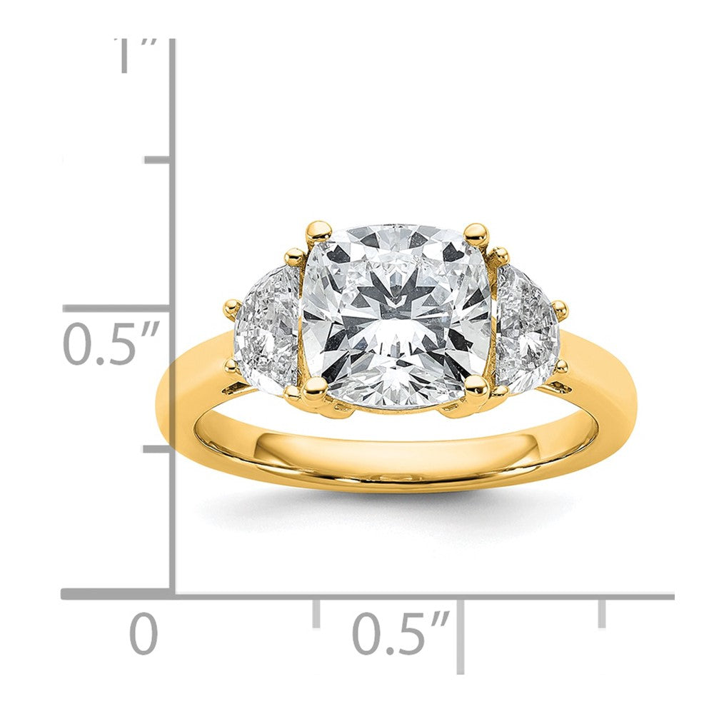 14K Yellow Gold 3 1/8 carat Certified Lab Grown Diamond VS/SI+ G+ Complete Cushion and Half Moon Three Stone Engagement Ring