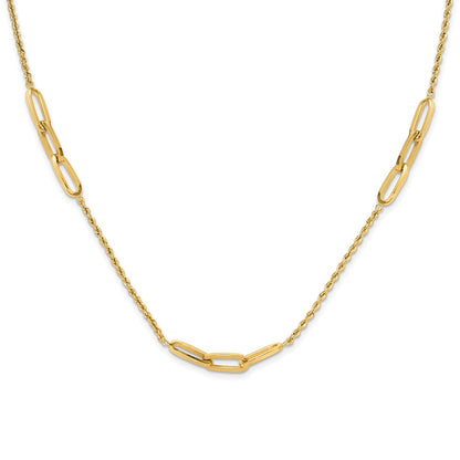 14K Yellow Gold Polished Oval Link and Diamond-cut Rope 3-Station 20.25 Inch Necklace