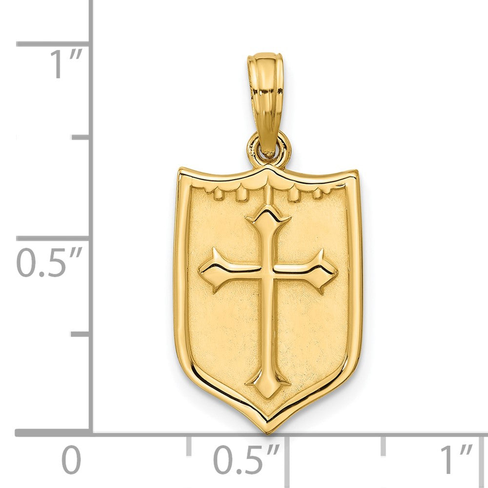 14K Yellow Gold Polished Shield with Cross Pendant