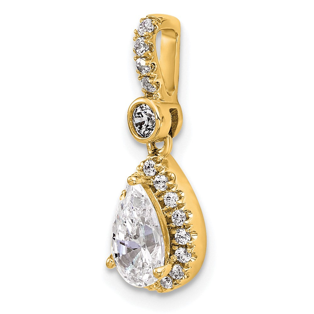 14K Yellow Gold 1 carat Lab Grown Diamond VS+ F+ Pear Complete Halo Pendant