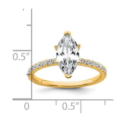 14K Yellow Gold 2 carat Certified Lab Grown Diamond VS+ F+ Marquise Complete Solitaire with Flair Engagement Ring