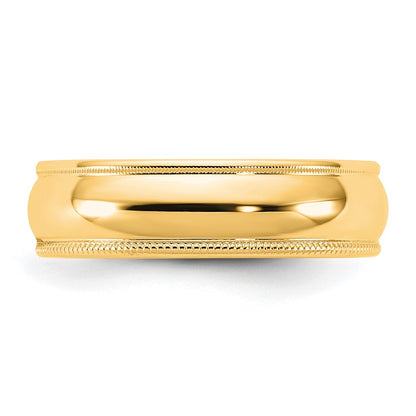 14K Yellow Gold 5.5mm Milgrain Half Round Wedding Band Ring